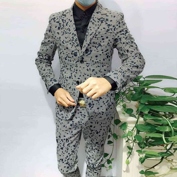 

men's suits & blazers a full set of men's jacquard suit, korean 2-piece set, luxurious, black and white, novel in autumn, White;black