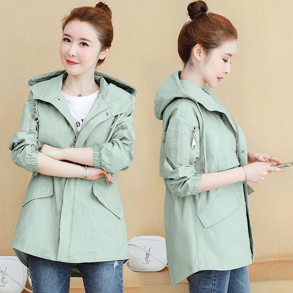 

women's trench coats coat female spring 2021 clothing windbreaker women hooded drawstring waist 100% polyester three colors short cloak, Tan;black