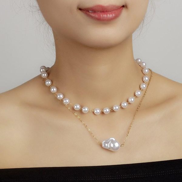 

pendant necklaces 2021 fashion multilayer imitation pearl choker necklace for women elegant big round weddings jewelry, Silver