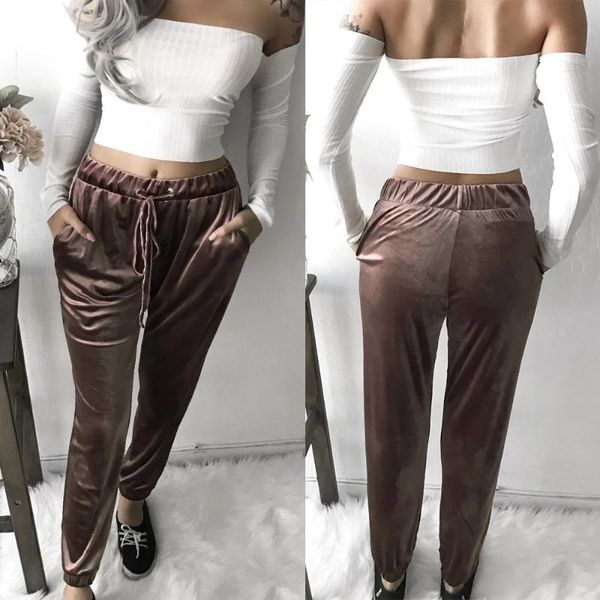 

women's pants & capris women high waist casual solid elastic pleuche loose home gym sports pant autmn winter pantalones de mujer, Black;white