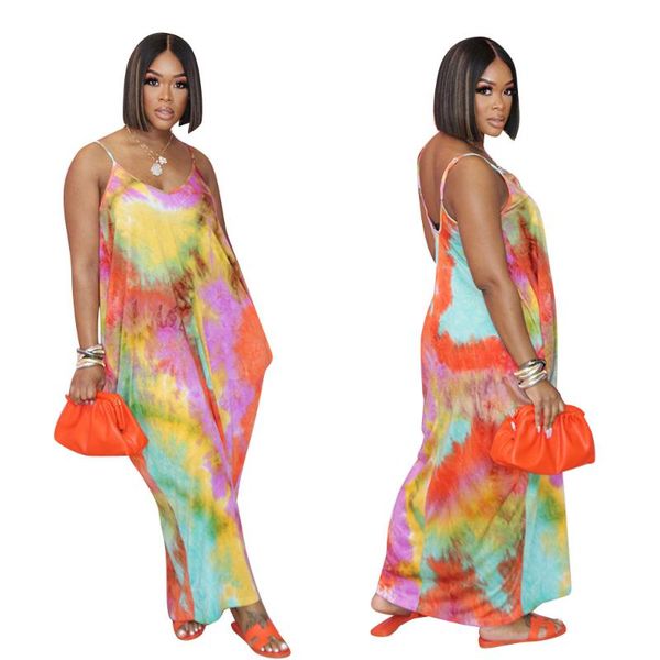 

casual dresses plus size sling women's tie-dye split one-piece straight dress with thin shoulder straps, Black;gray