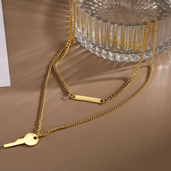 

ins key horizontal fold belt collarbone gold fashion personality chain double layer necklace female, Black