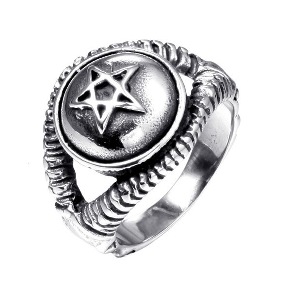 

delicate ring accessories titanium steel pentagram men's domineering punk six pointed star style, Silver