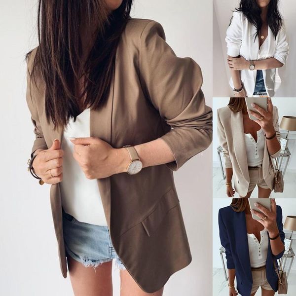 

casual blazer feminino women basic notched collar solid pockets chic office ladies retro single button suit jackets women's suits & bla, White;black