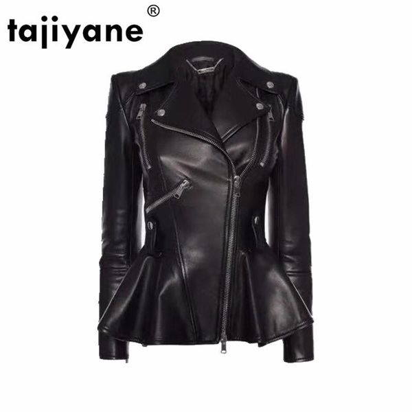 

women's leather & faux spring autumn genuine jacket women 2021 fashion real sheepskin coat rivet motorcyc female sheep, Black