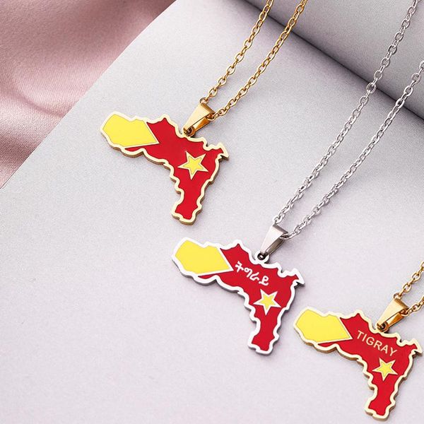 

pendant necklaces africa ethiopia tigray region map flag stainless steel gold color/silver color african jewelry for women girls
