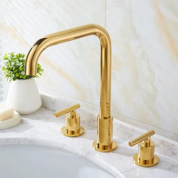 

bathroom faucets soild brass widespread sink mixer rotatable basin tap & cold dual handle gold/black/chrome arrivals