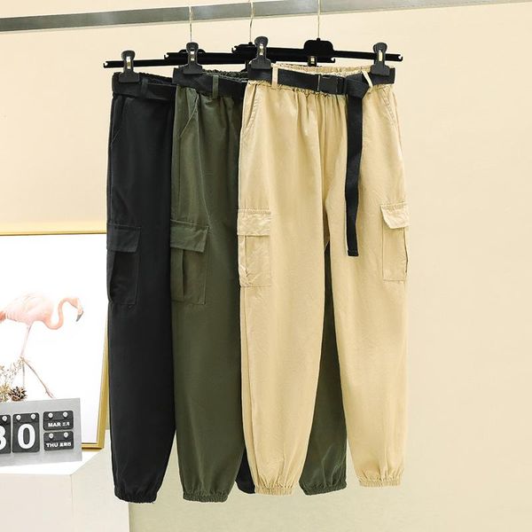 

women's pants & capris all-match korean style 2021 autumn elastic waist pocket casual trousers a4010, Black;white