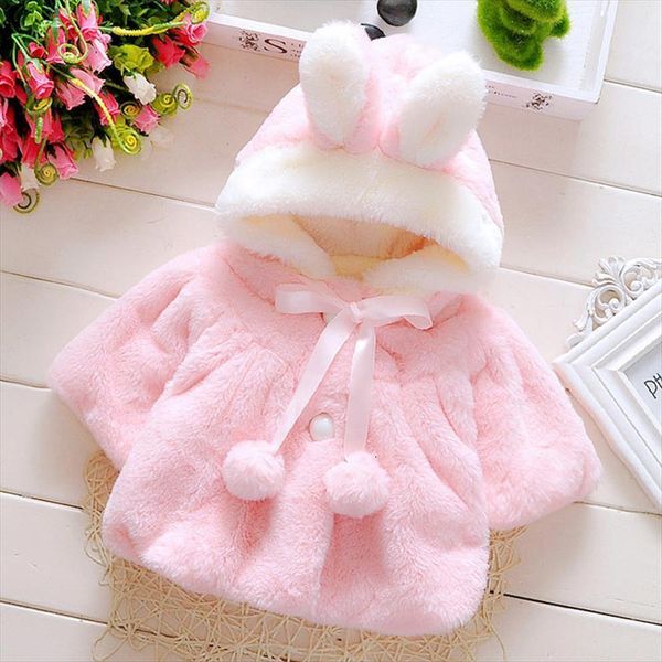 

winter baby plus velvet thick cotton coat fashion fluffy cartoon 3d rabbit ears girls hoodie warm cashmere children clothing, Blue;gray