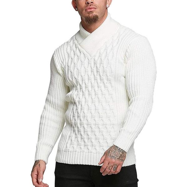 

men's sweaters knitwear pullover long sleeve sweater fashion casual scarf-necked patchwork texture clothing, White;black