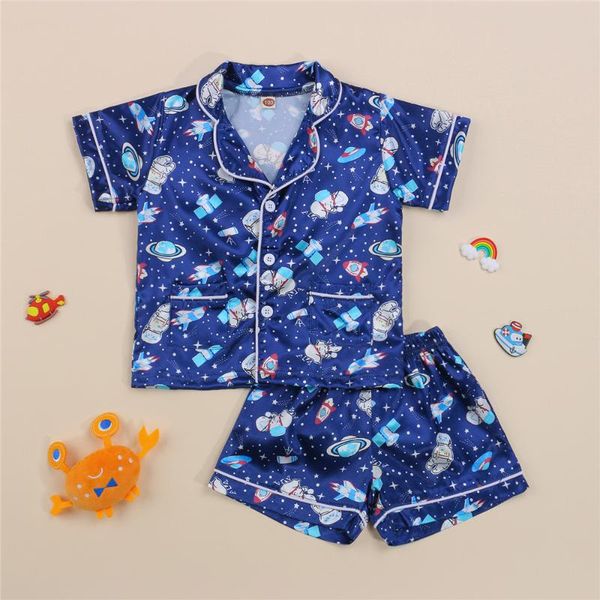 

pajamas multicolor kids silk 2 pieces pajama sets summer cartoon short sleeve + shorts sleepwear baby girl boy nightwear, Blue;red