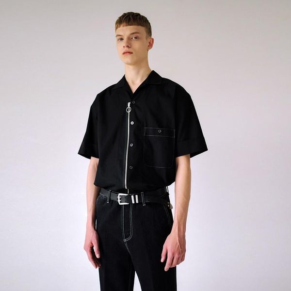 

s-5xl2021 men's shirt short sleeve zipper fashion trend youth lapel classic. casual shirts, White;black