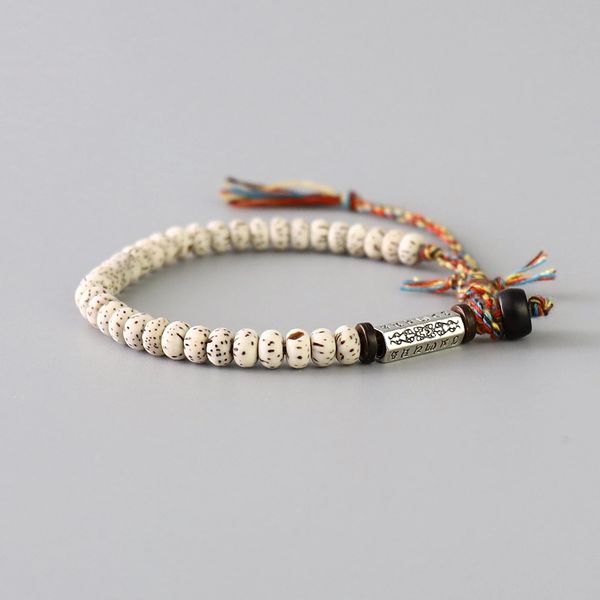 

classic tibetan buddhist braided cotton thread lucky knots bracelet natural bodhi beads carved amulet handmade bracelet for men, Black