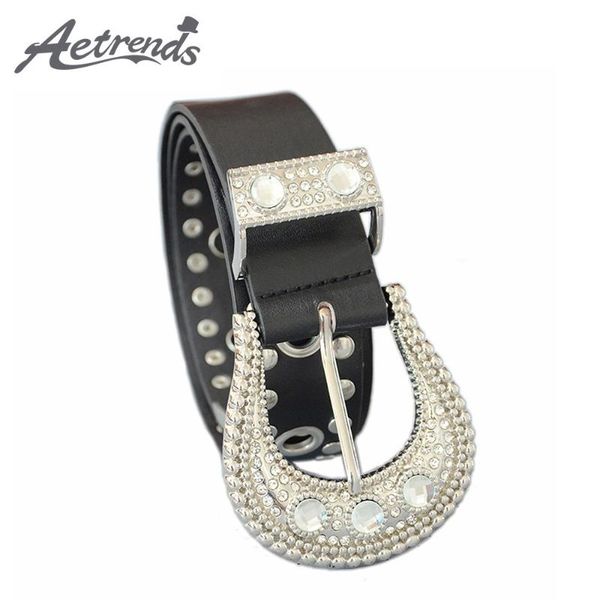 

belts [aetrends] vintage belt for women pu leather waist rivet rhinestone casual cinch trousers pants dress d-0212, Black;brown