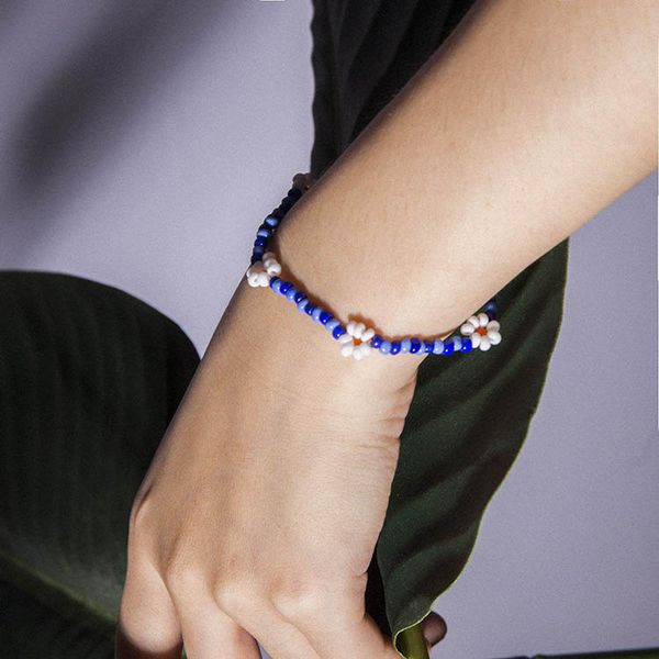 

bohemian style rice beads link anklets bracelet & necklace colorful chains with lovely flower design girl women summer beach jewelry sets, Silver