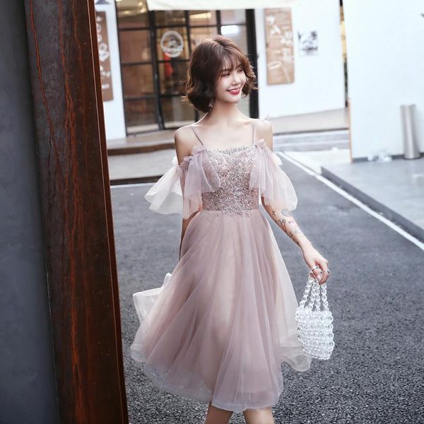 

sweet flare sleeve women wedding party mesh dresses strap skirt bling appliques evening dress elegant lace prom gown ethnic clothin, Red