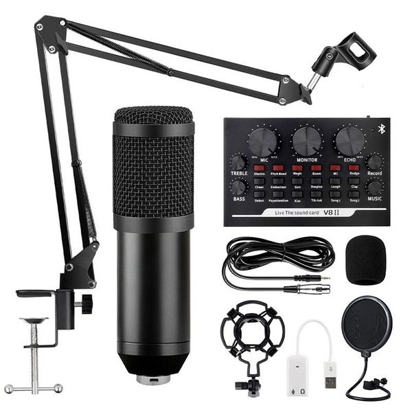 

microphones bm800 microphone studio podcast kits with v8 sound card condenser microfone for pc youtube video chatting gaming asmr
