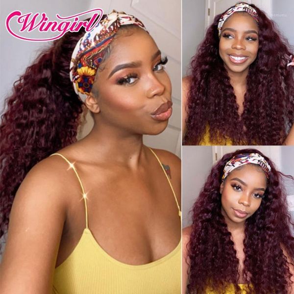 

99j color headband wig human hair water wave remy brazilian 10-30 full machine made for black women1, Black;brown