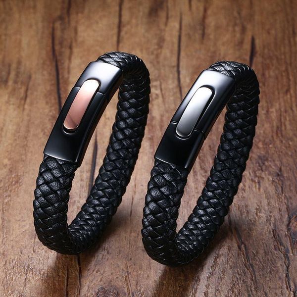 

bangle 2021 titanium steel leather material european and american style suitable for men's personalized bracelet fashion accessories, Black