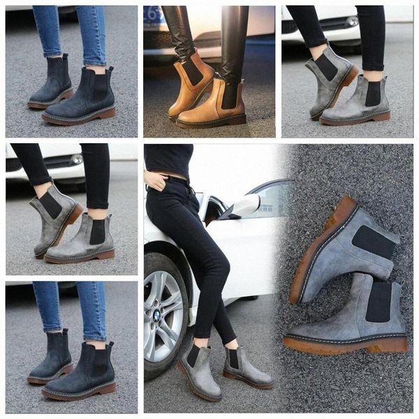 

matin boots women british pu leather ankle chunky heels short flat spring snow dress winter fashion shoes inner velvet g6s4#, Black