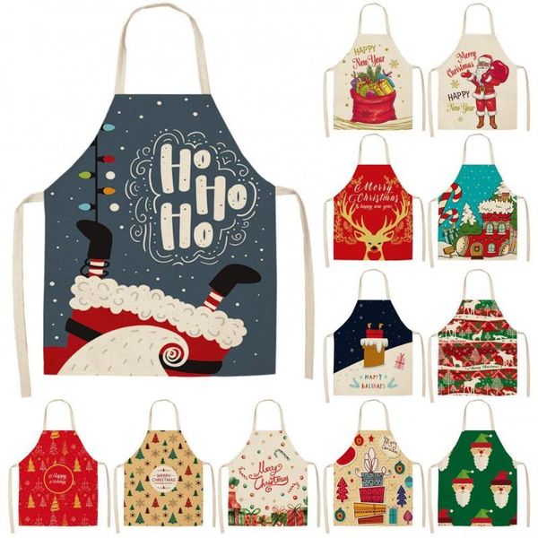 

aprons linen christmas design santa claus home kitchen cooking baking party prop apron