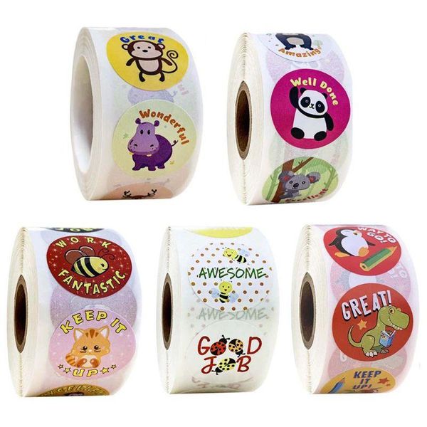 

500pcs/roll cute cartoon animal stickers diary scrapbooking teacher incentive reward sticker kids stationery gift wrap