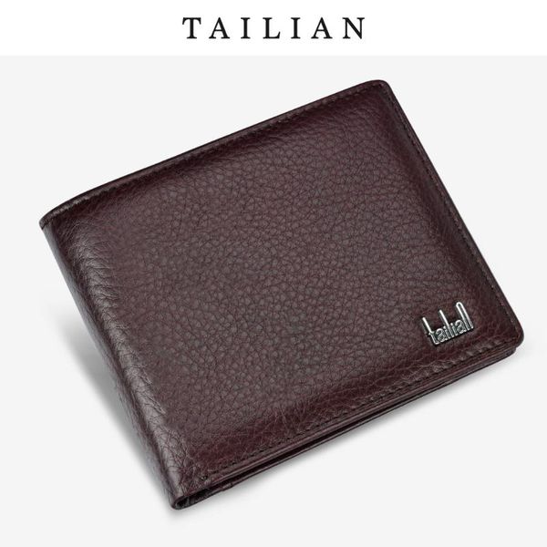

tailian men's leather wallet business multi-card cow short purse cross-border wallets, Red;black