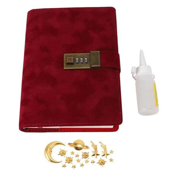 

notepads b6 retro creative handbook password notebook with lock suede, Purple;pink