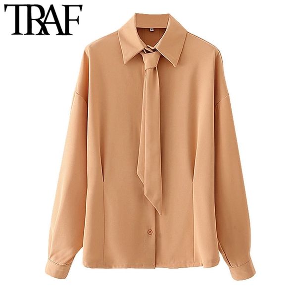 

women fashion with necktie fitted blouses vintage long sleeve button-up female shirts blusas chic 210507, White