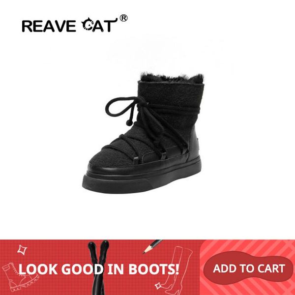 

women snow winter's warm boots plush round toe flat with lace up decoration increased, Black