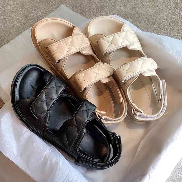

official website 70% off outlet women's genuine leather for woman new fashion flats shoes luxury design beach sandals size 34-40 sale, Black