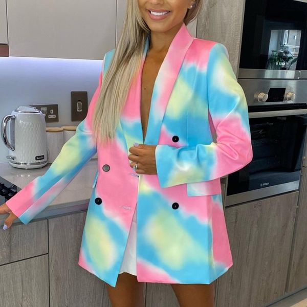 

women's suits & blazers retro aesthetic sweet blue tie dye women elegant notched office lady england style loose korean fashion jacket, White;black