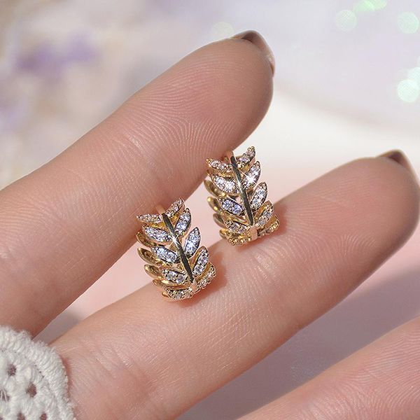 

stud bunta ins exquisite gold leaves circle women earring color cz temperament buckle earrings birthday gift wholesale, Golden;silver