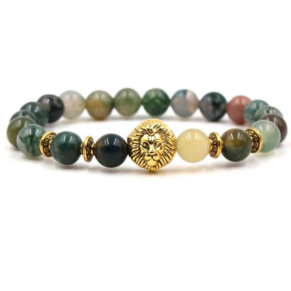 

beaded, strands temperament natural stone buddha head lion elastic bracelet jewelry accessories, Black