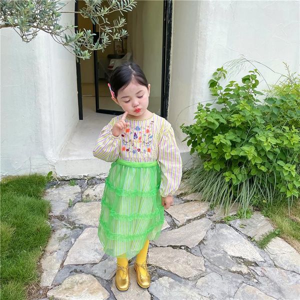 

clothing sets two piece set dress + mesh skirt flowers embroidered outfits kids fashion clothes toddler autumn fall lace layered 1 to 8 yrs, White