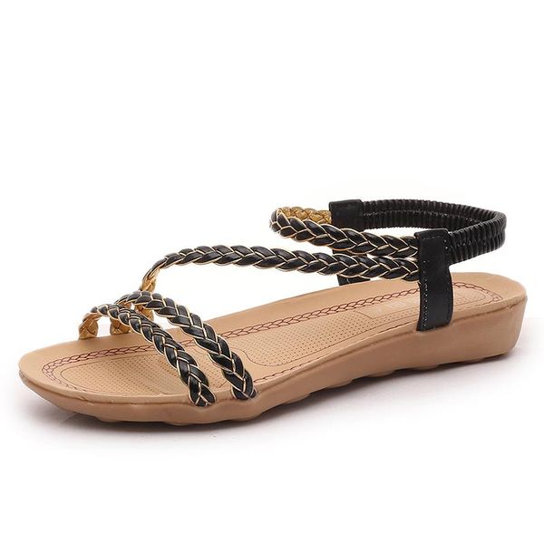 

gladiator women shoes roman sandals peep-toe flat woman sandalias mujer, Black