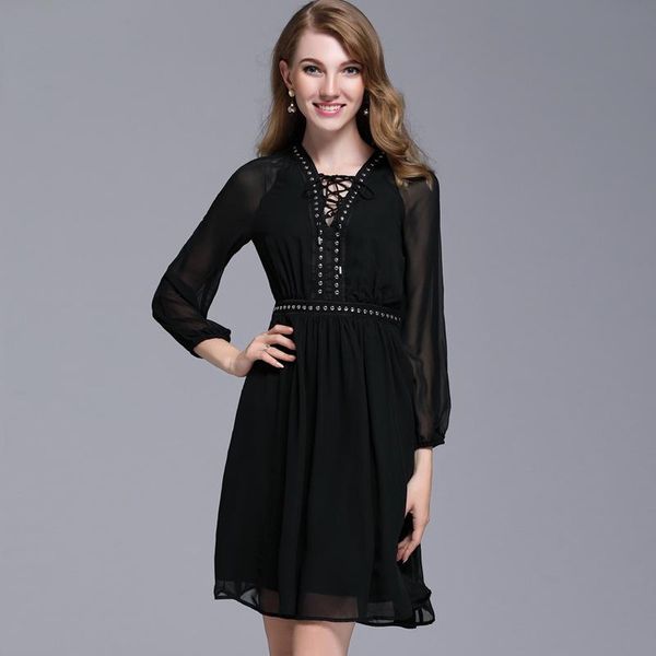 

casual dresses ol summer black chiffon dress womens arrival 2021 midi office vestidos de mujer robe femme d1090, Black;gray