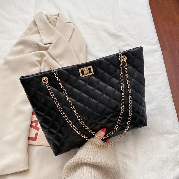 

women's chain tote shopper bag lingge sewing thread leather luxury designer brand trend 2021 handbag travel clutch black shoulder bags