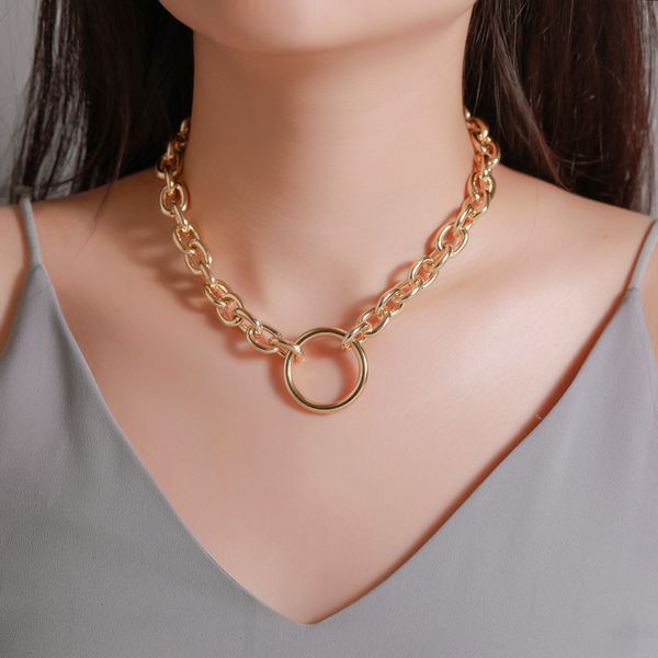 

budrovky vintage thick chain necklace exaggerated gold color silver color circle pendant choker necklace statement couple jewelrdio chan con