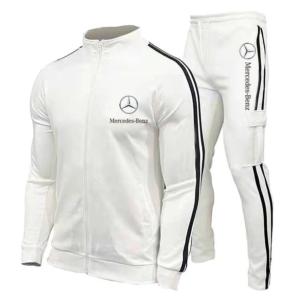 

men's 2-piece set full zipper mercedes-benz logo sportswear printing street casual long-sleeved breathable soft wicking, Gray