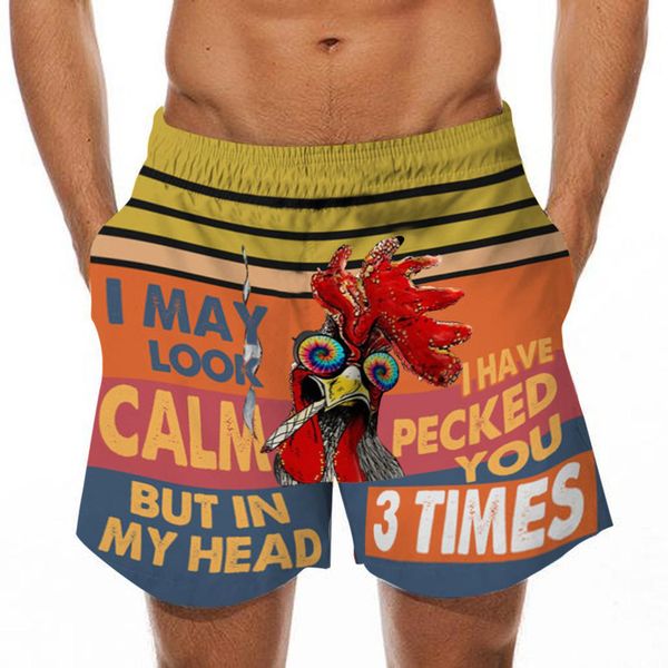 

factory0rxg beach 2020 swimsuit men's rooster print elastic waist pants, White;black