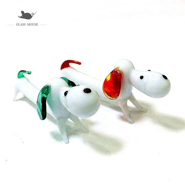 

two miniature cute handmade glass dog figurines craft ornament christmas home table decoration year exquisite gifts for kids decorative obje