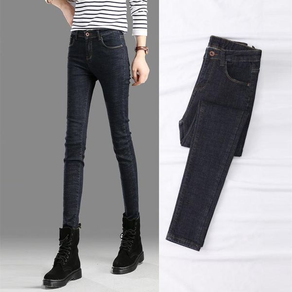 

women's jeans 2021 spring autumn women high waist elastic skinny lady buttons pencil pants female plus size stretch denim trouser o260, Blue