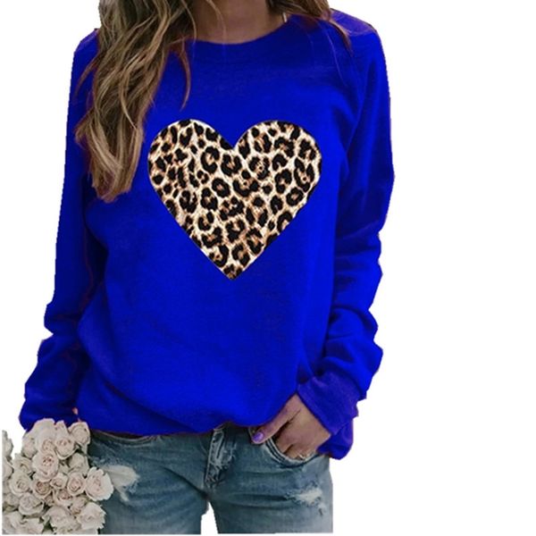 

2021 new women's leopard love printed hoodless plush long sleeve sweater, Black