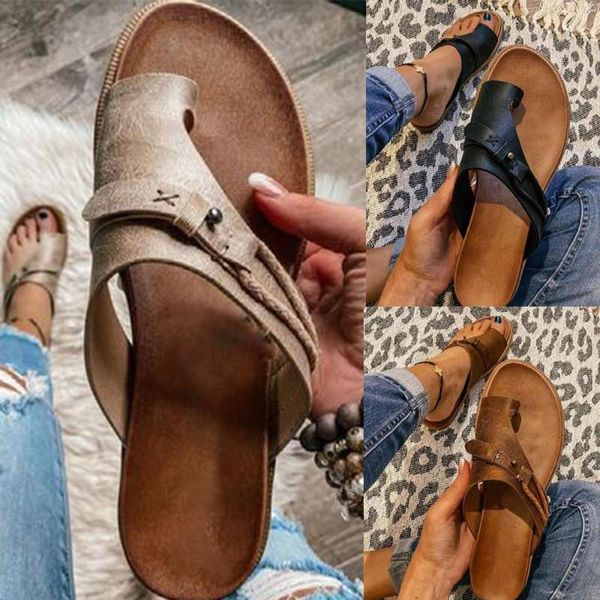 

sandals women's ortics correction pvc fabric open toe slippers flat heel flip flops summer casual beach r4t1, Black