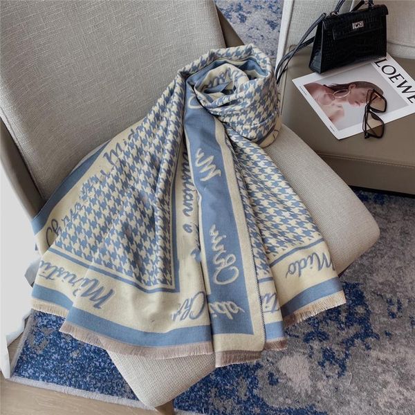 

scarves 2021 luxury cashmere scarf winter women's shawl warm blanket headscarf brand thick printed, Blue;gray