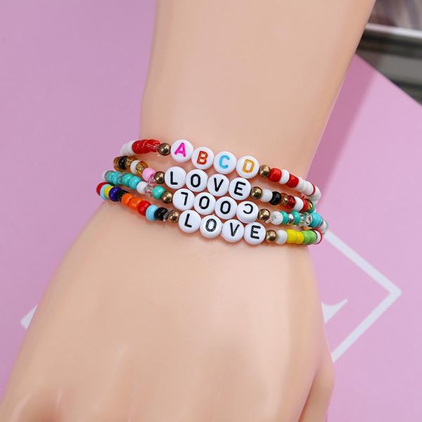 

charm bracelets bohemian style letter polymer bead bracelet for women 2021 vintage handmade bangle femme jewelry statement, Golden;silver