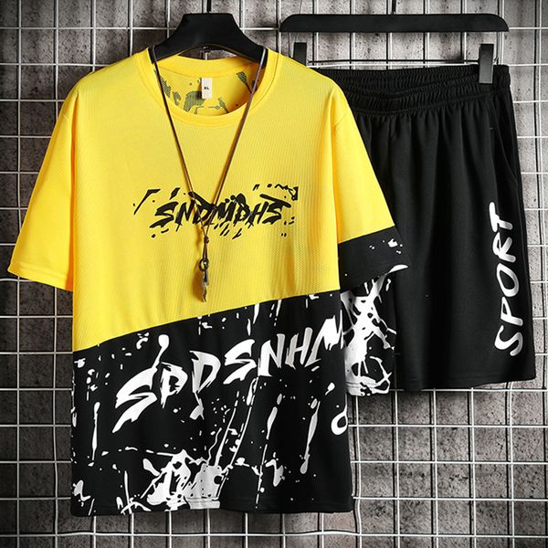 

shorts set men 2021 summer fashion fitness suit fashion print t-shirt + shorts sportswears 2 piece sets male jogger tracksuit, White;black