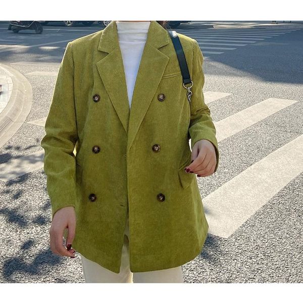 

women's suits & blazers corduroy double breasted oversize blazer jacket women loose office lady suit coat 2021 korean fashion solid out, White;black