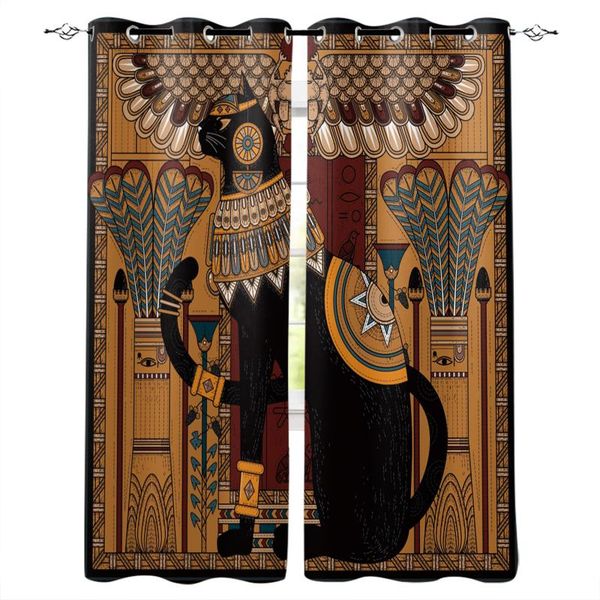 

ancient egypt art cat feather retro window curtain living room kitchen panel blackout curtains for bedroom & drapes